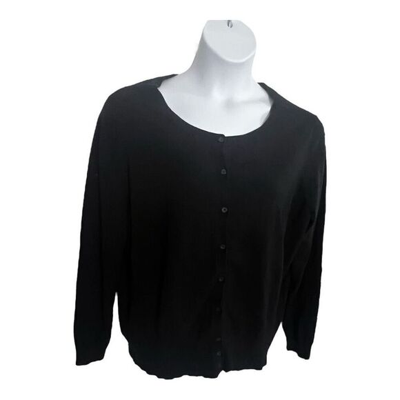 Lane Bryant Black Knit Button Sweater Cardigan Plus Size 22/24 Solid Round Neck - Picture 1 of 10